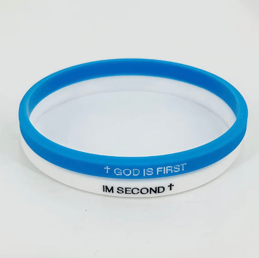 God is first wristbands Blue + White